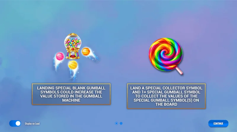 Sweet Candy Cash Stash - pagrindinis meniu ir lošimo automato nustatymai